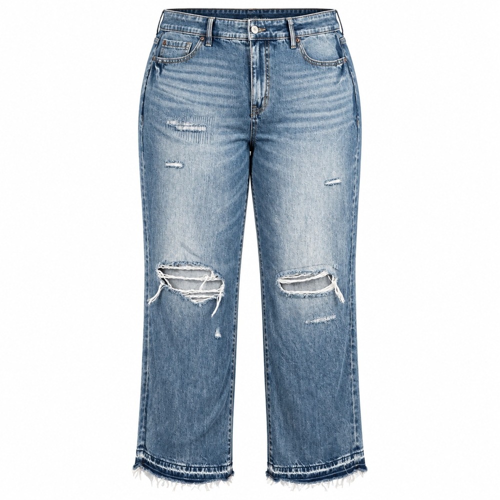 Torrid Perfect Wide Leg Jeans Womens 22R Blue Distressed High Rise Frayed Hem